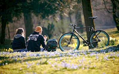 Sonne zu zweit genießen bei einem Eis im Park